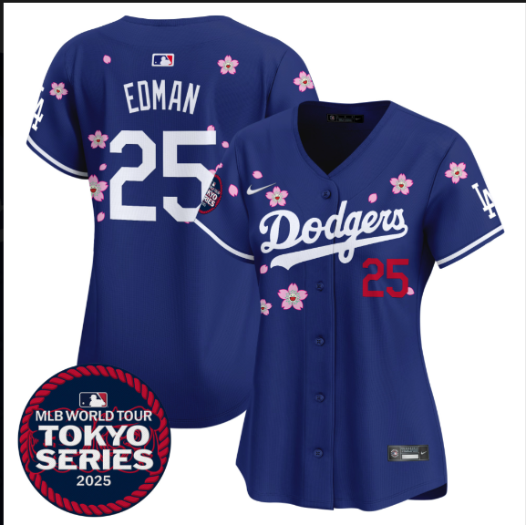 Women Los Angeles Dodgers #25 Edman Tokyo Series 2025 blue Limited Stitched Jersey